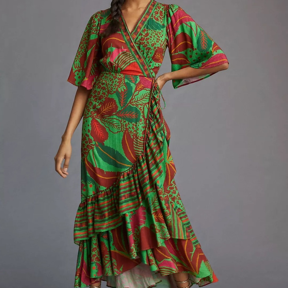 FARM Rio Flutter-Sleeve Wrap Maxi Dress